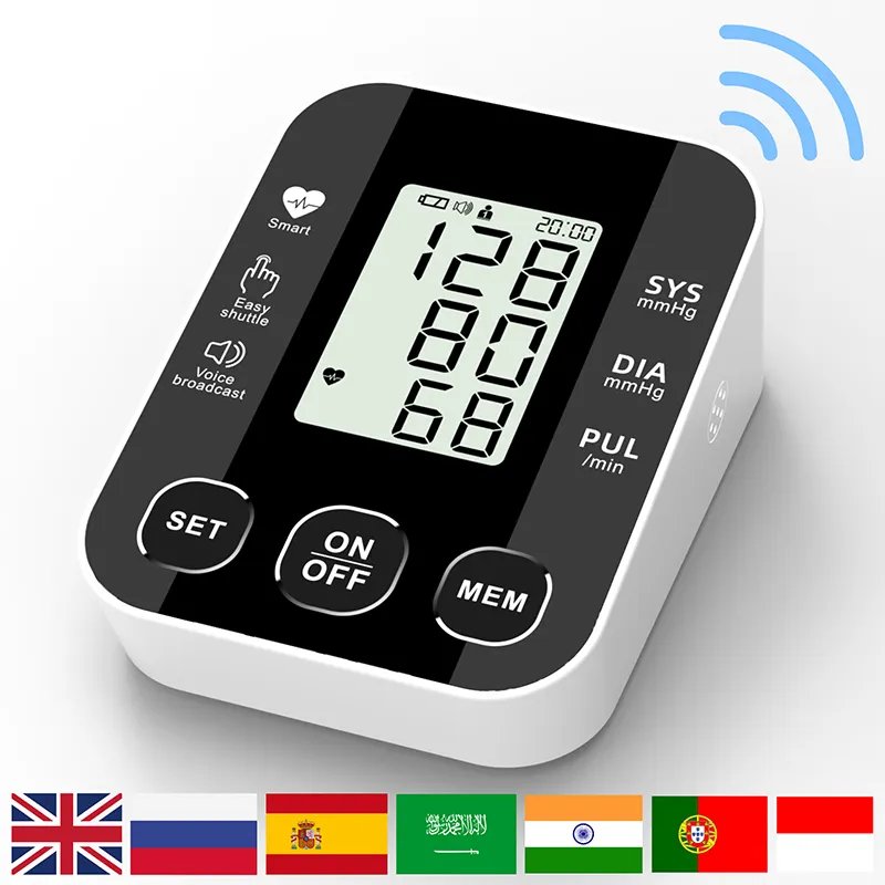Medical tensiometer customized sticker logo digital Blood pressure monitor Upper armband cuff electric BPM with English voice