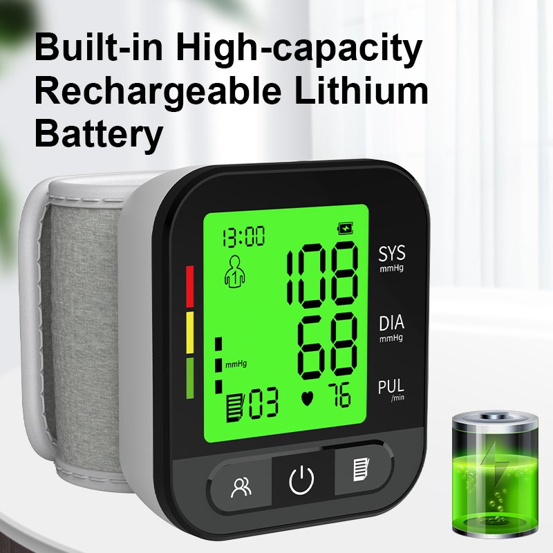 Automatic Wrist Blood Pressure Monitor Rechargeable Digital BP Monitor Sphygmomanometer Digital Wrist Blood Pressure Monitor