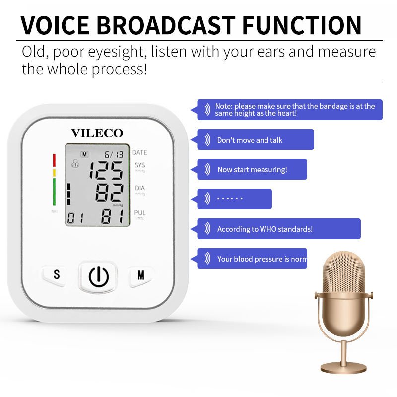 Vileco High Quality Custom Electric Blood Pressure Monitor Arm Style Check Sphygmomanometer