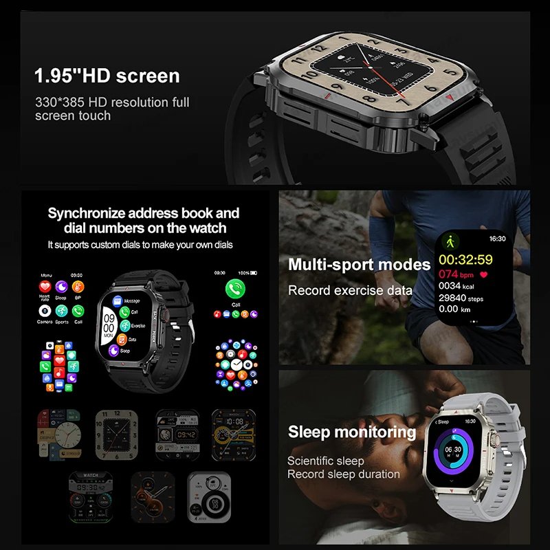 DK66 IP68 Waterproof Smartwatch Man Outdoor Sport Smart Watch for Men Women With Heart Rate Blood Pressure Monitoring