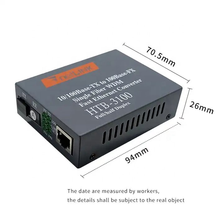 HTB 3100 25KM A/B Converter 10/100M Single Mode Single Fiber Optic Fiber Optic Converter Ethernet Converter Carton Box SM Gray