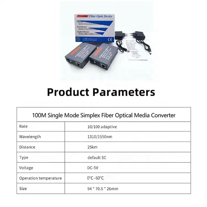 HTB 3100 25KM A/B Converter 10/100M Single Mode Single Fiber Optic Fiber Optic Converter Ethernet Converter Carton Box SM Gray