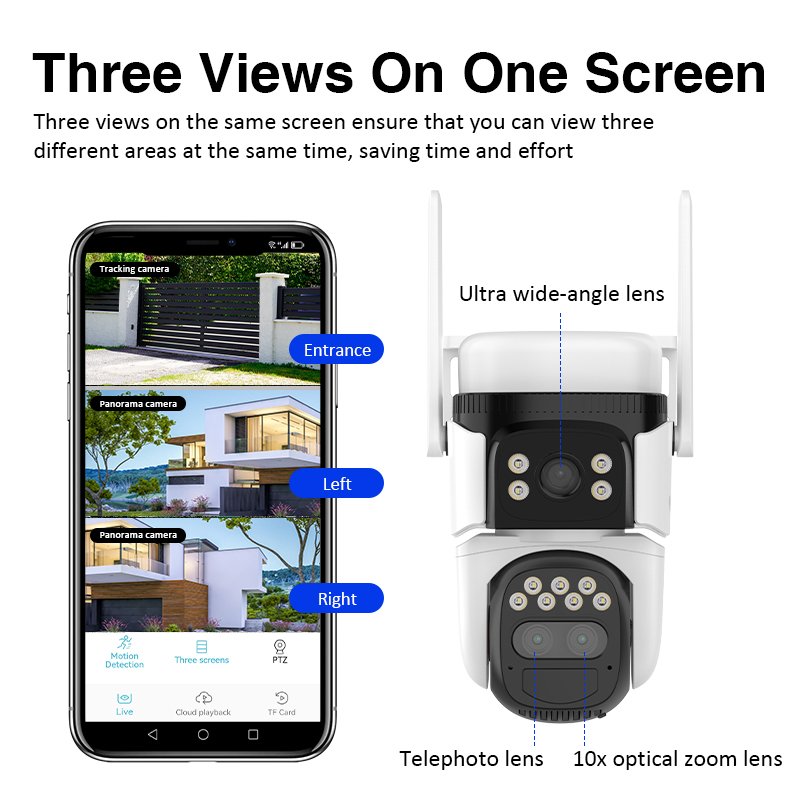 VStarcam 6MP BG621TR 10X Zoom Smart Hot Sales Network Camera 3 Lens PTZ Human Motion Tracking Security Outdoor Solar Camera 4G