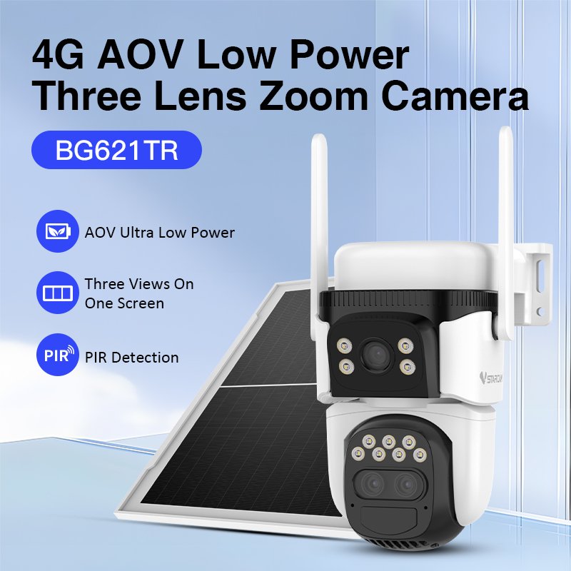 VStarcam 6MP BG621TR 10X Zoom Smart Hot Sales Network Camera 3 Lens PTZ Human Motion Tracking Security Outdoor Solar Camera 4G