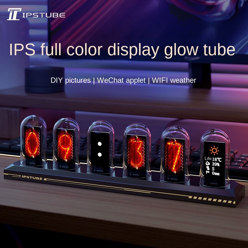 New Electronic Tube Clock Digital Tube Clock Diy Creative Clock Ips Lcd Screen Transparent Crystal Base Desktop Decoration