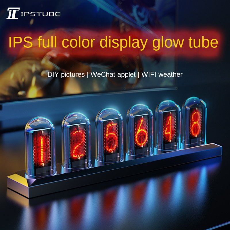 New Electronic Tube Clock Digital Tube Clock Diy Creative Clock Ips Lcd Screen Transparent Crystal Base Desktop Decoration