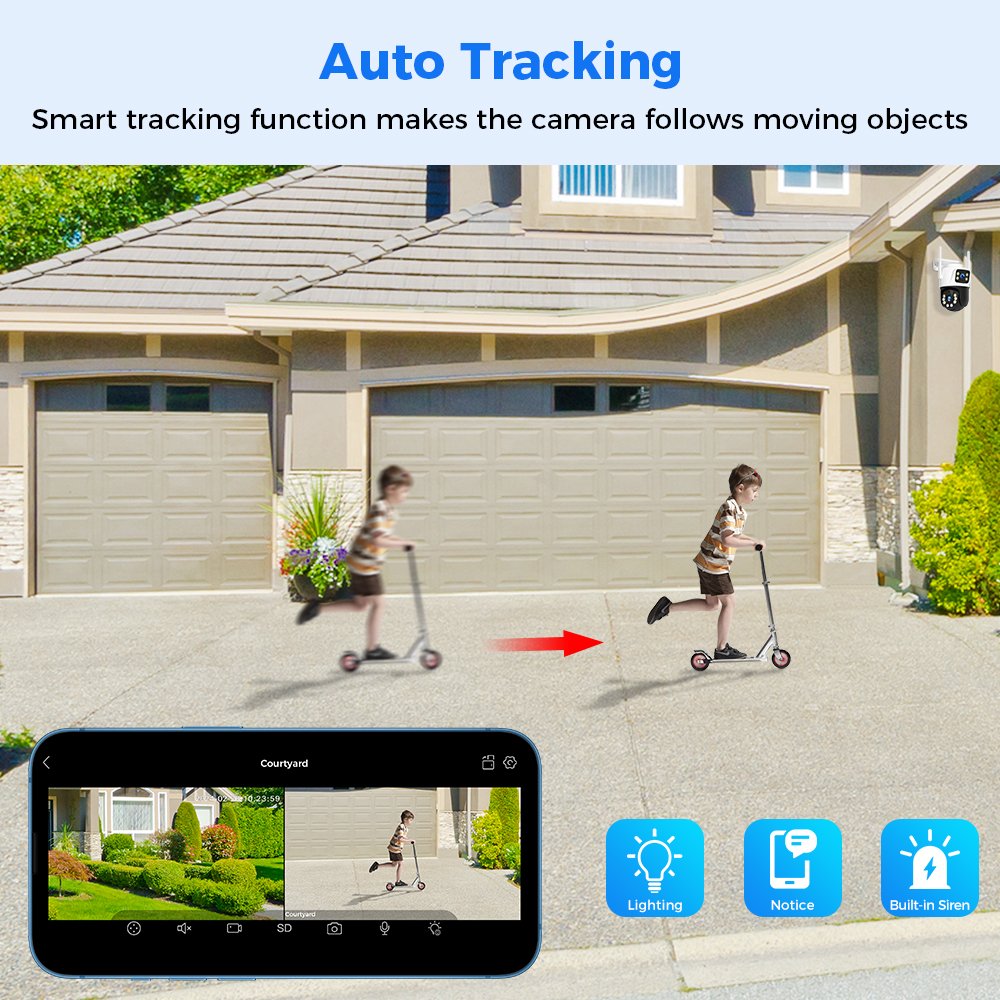 Dual Screen Alarm Linkage iCSee 6MP CCTV Outdoor PTZ Surveillance IP Wireless Home Security WiFi Dual Lens Camera
