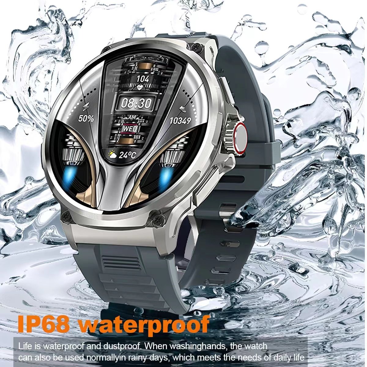 Ip67 Waterproof 1.85-Inch Full Screen Touch Smart Watch With Zinc Alloy Case And Silicone Band Multi-Sport Mode Round Screen