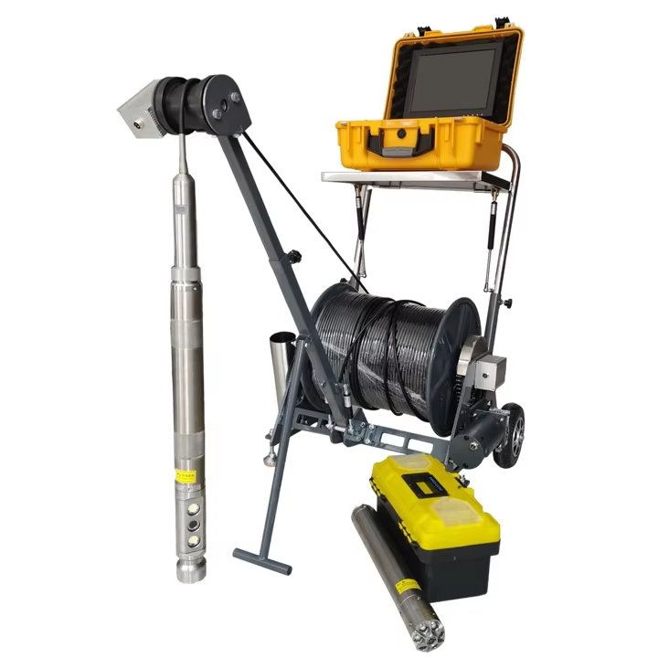 55mm Dual Cameras Deep Well Inspection Camera with Trolley Cart 300m Sewer Camera Pipe Inspection with Pipe Imaging