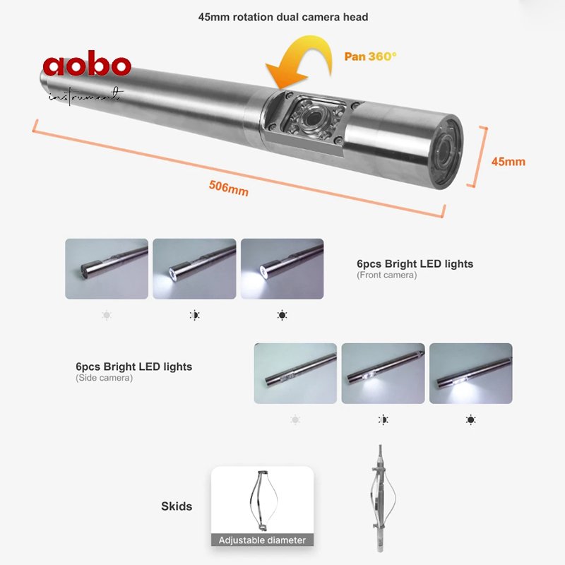 down Hole Self-leveling Sewer Pipe 360 300m Deep Industrial Water Well Inspection Dual Camera System