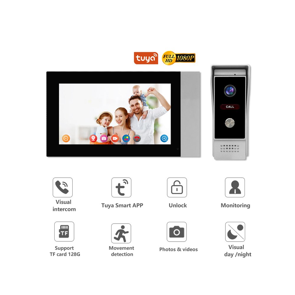 Tuya Cheap Ahd 1080p Tuya Wifi Video Door Intercom System With 7-Inch Display Remote Unlocking