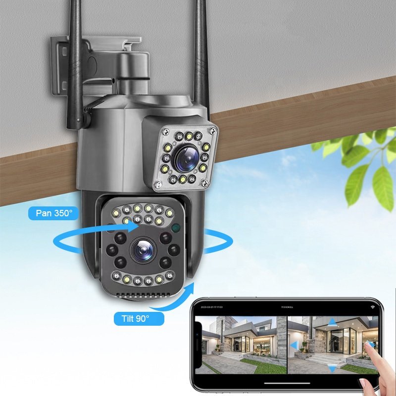 2MP 4MP Dual Lens Bullet+PTZ Home Security CCTV Camera IP66 Motion Detect Alarm V380 Pro 4G SIM Card IP Camera