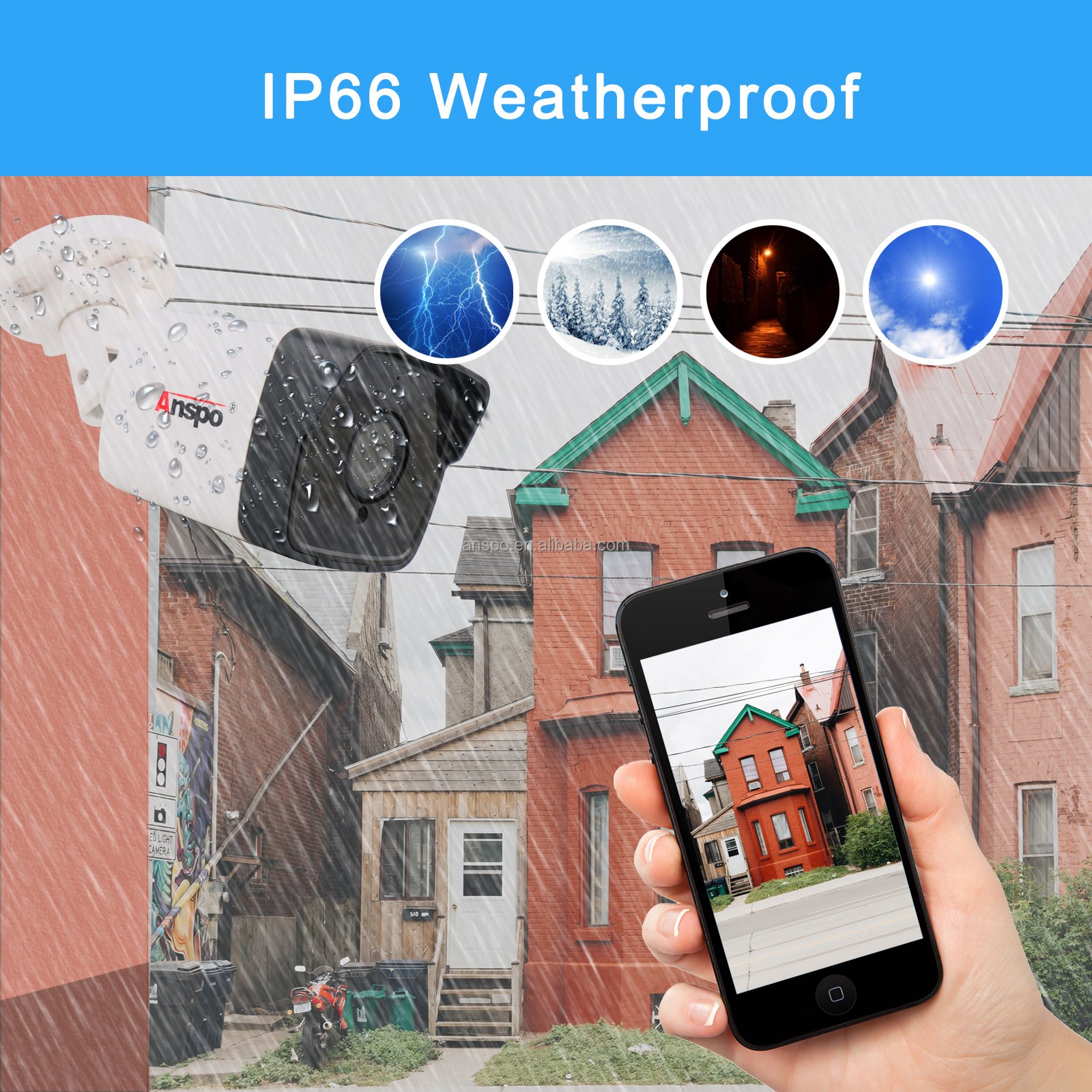 Anspo 2MP AHD Analog CCTV Security Bullet Camera IP66 outdoor waterproof AHD CVI TIV 1080P 5MP BNC camera system