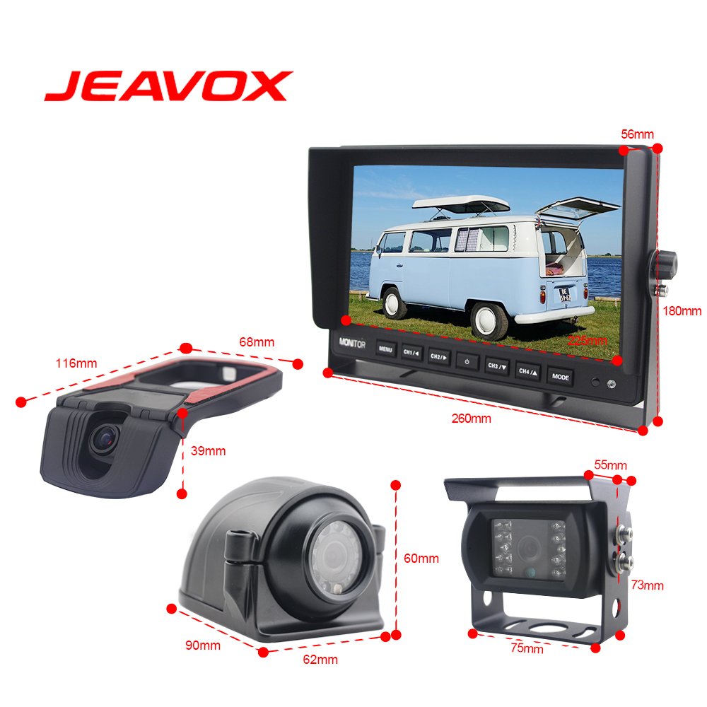 10.1 Inch Quad Split Reversing Monitor 4Ch Video HD Signal Input 1080P AHD 360 Car Rear/Front/Side View Camera Night Vision DVR