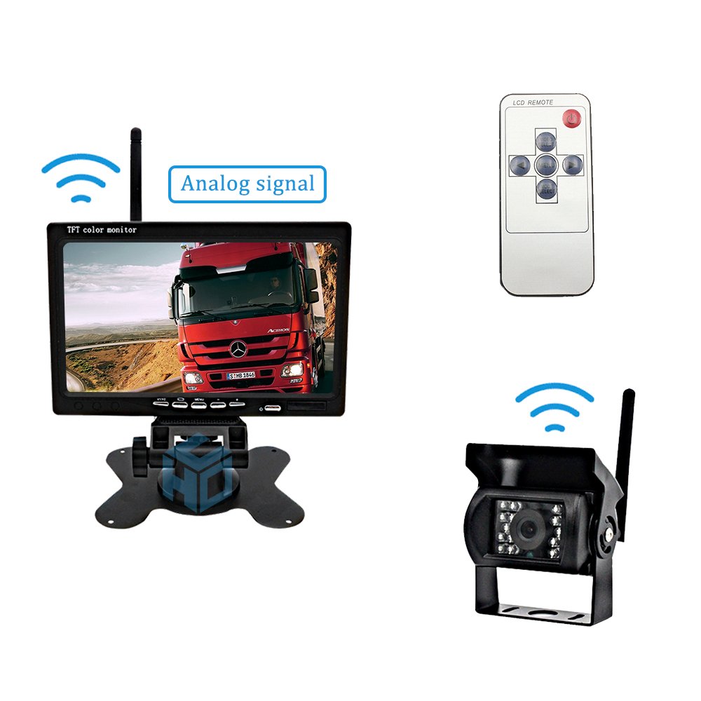 Vehicle waterproof vehicle camera reversing image blind area 7-inch wireless analog signal monitoring vehicle tachograph