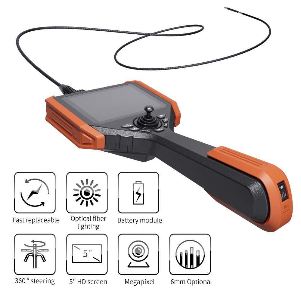 Double analog cameras HD wifi 360° industrial endoscope megapixel mini camera with 5'' LCD screen 6mm 720P video borescope