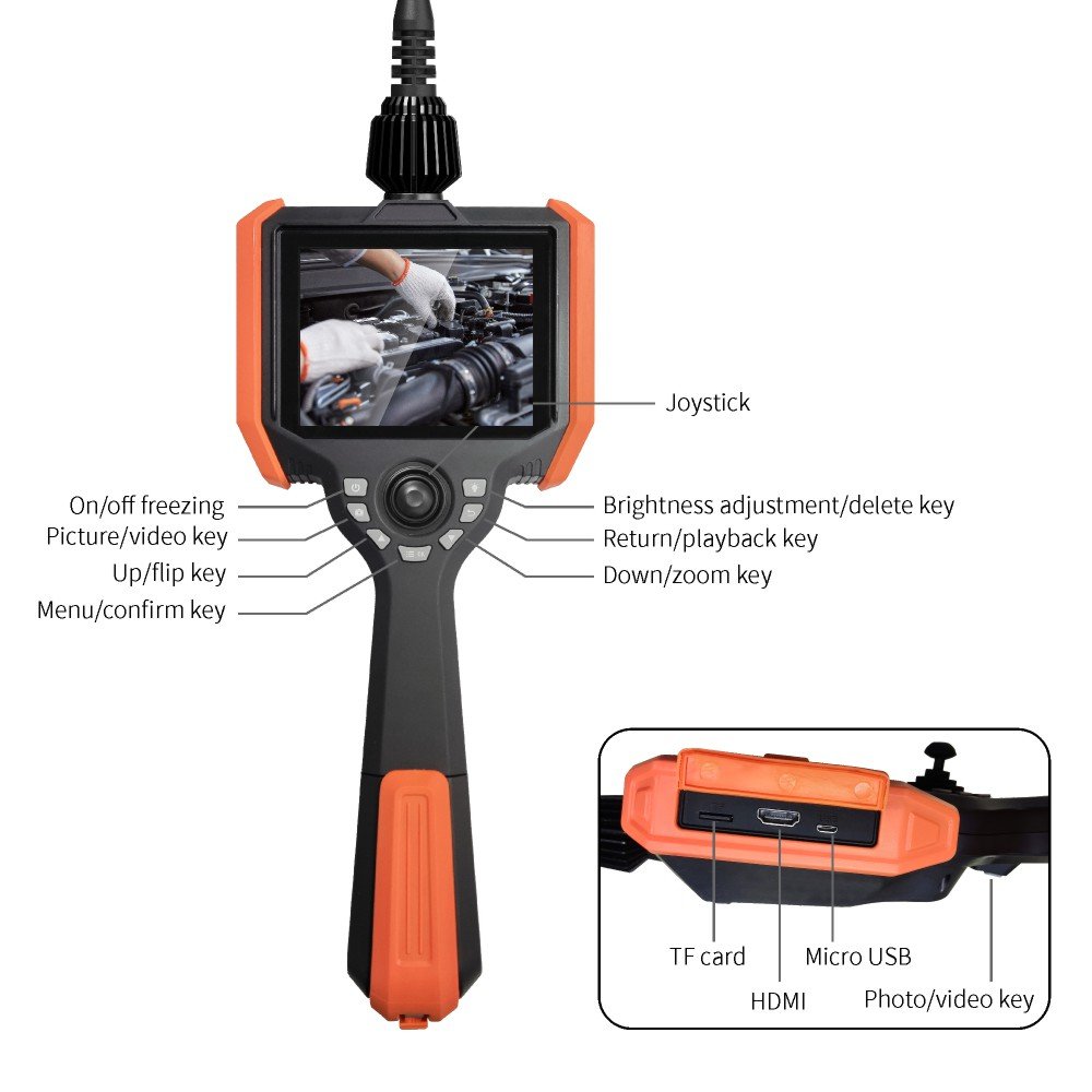 Double analog cameras HD wifi 360° industrial endoscope megapixel mini camera with 5'' LCD screen 6mm 720P video borescope