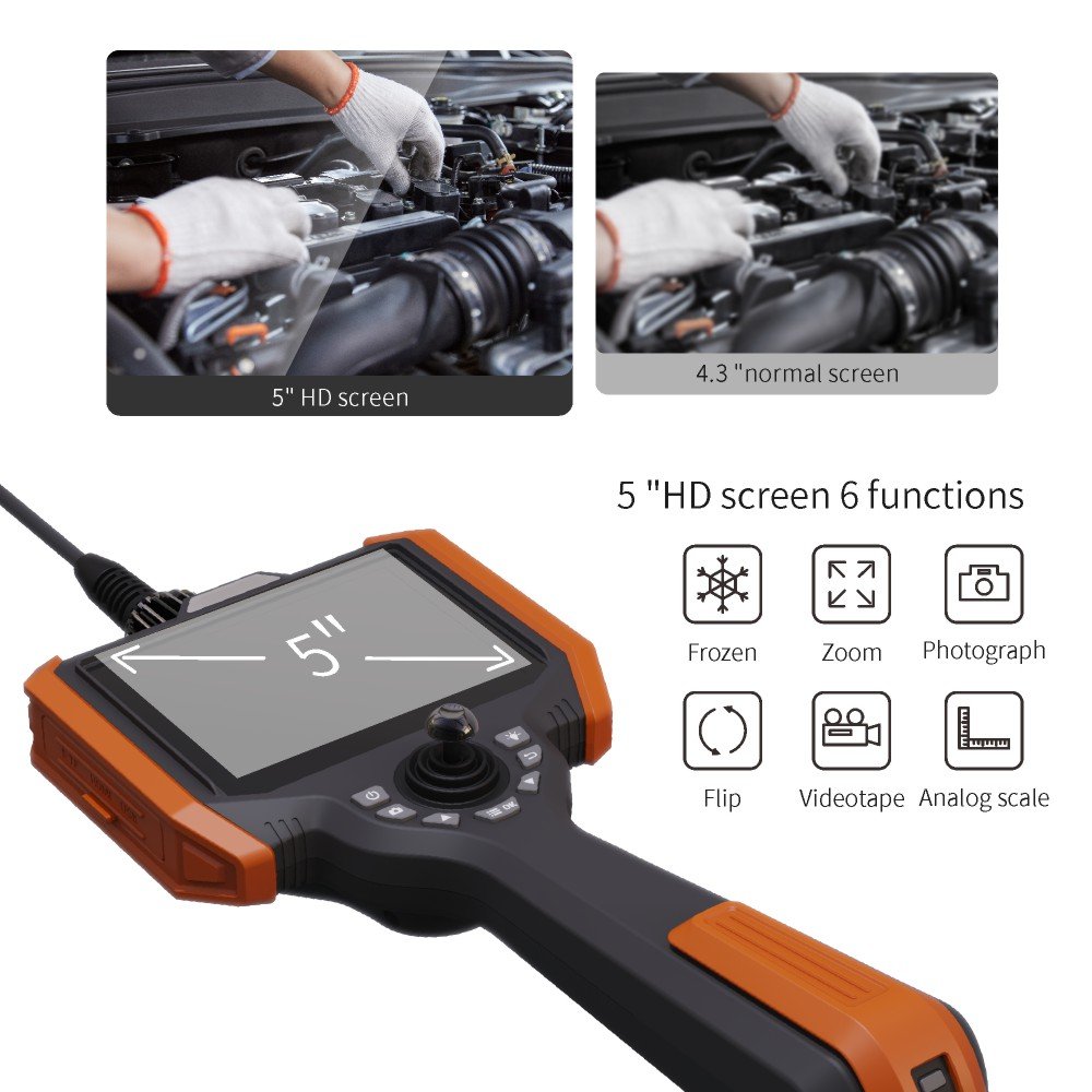 Double analog cameras HD wifi 360° industrial endoscope megapixel mini camera with 5'' LCD screen 6mm 720P video borescope