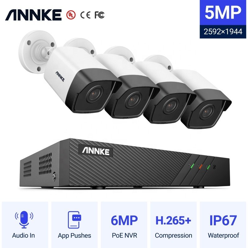ANNKE 5MP 8CH PoE NVR Security Camera System 4pcs IP Outdoor Weatherproof Audio CCTV Surveillance System