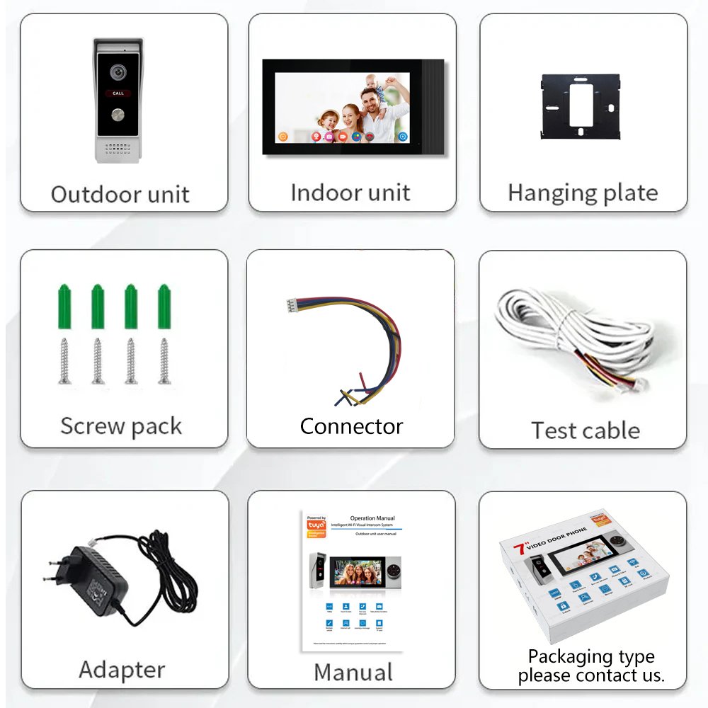 1080p Wide View Angle Wired Doorbell Camera Full Touch Monitor Tuya 7 Inch Video Wifi Intercom Tuya Smart Home Video Doorbell