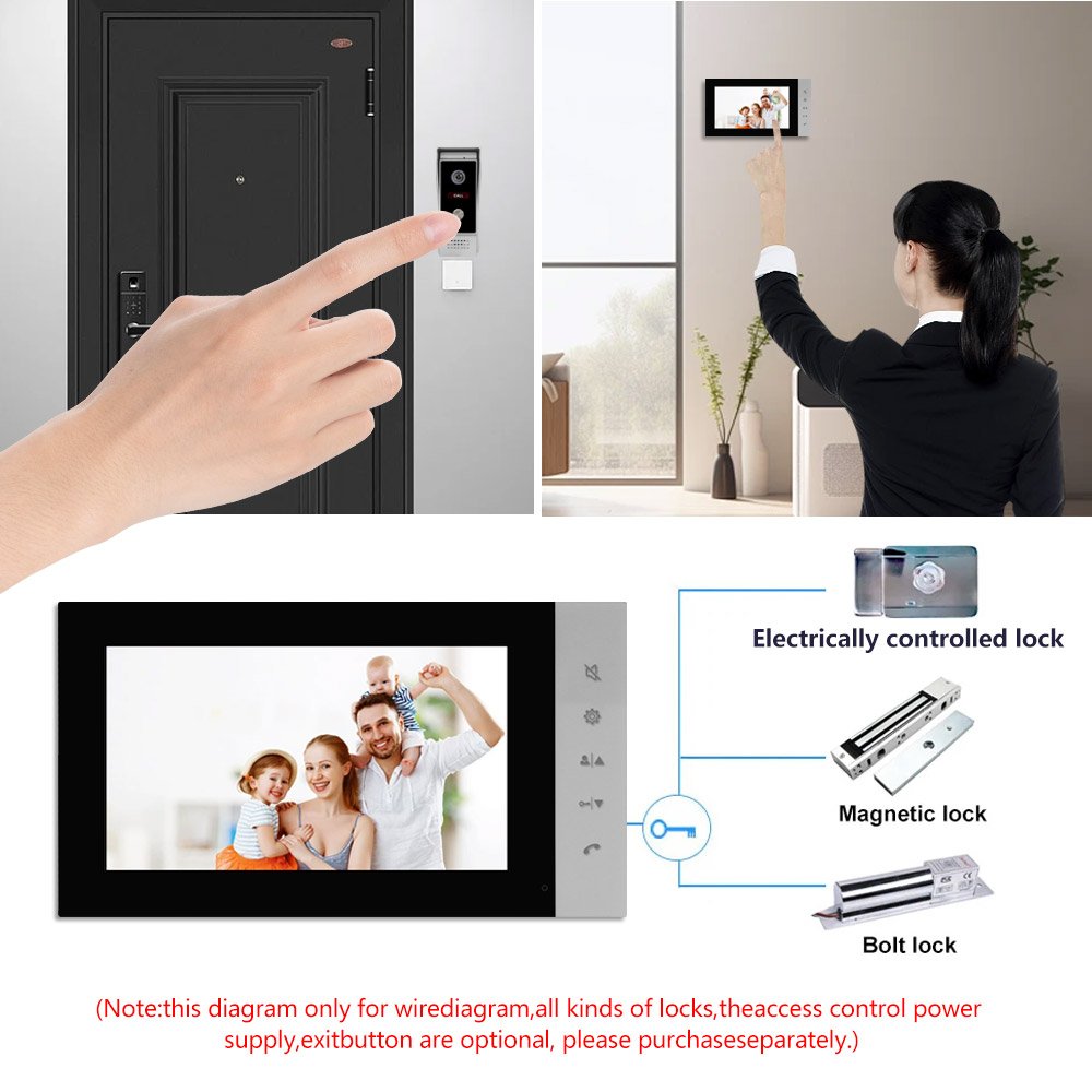 Door Access Control Visual AHD Video Intercom Doorbell Camera Kit Support Unlock 7 Inch 2 Way Video Door Phone System