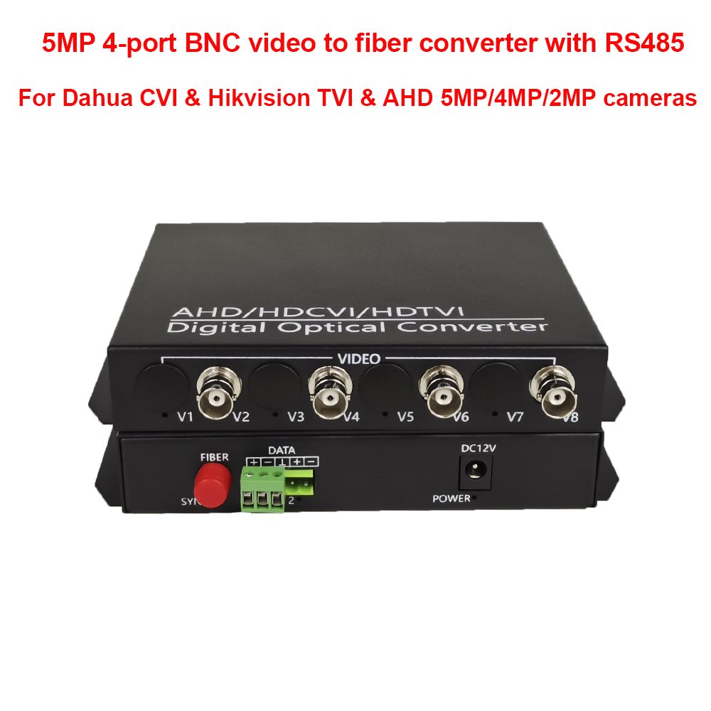 5MP HDCVI TVI AHD 4 channel analog video fiber optic transceivers with RS485 kit for Dahua TVI AHD 5MP/4MP/2MP Cameras 12V