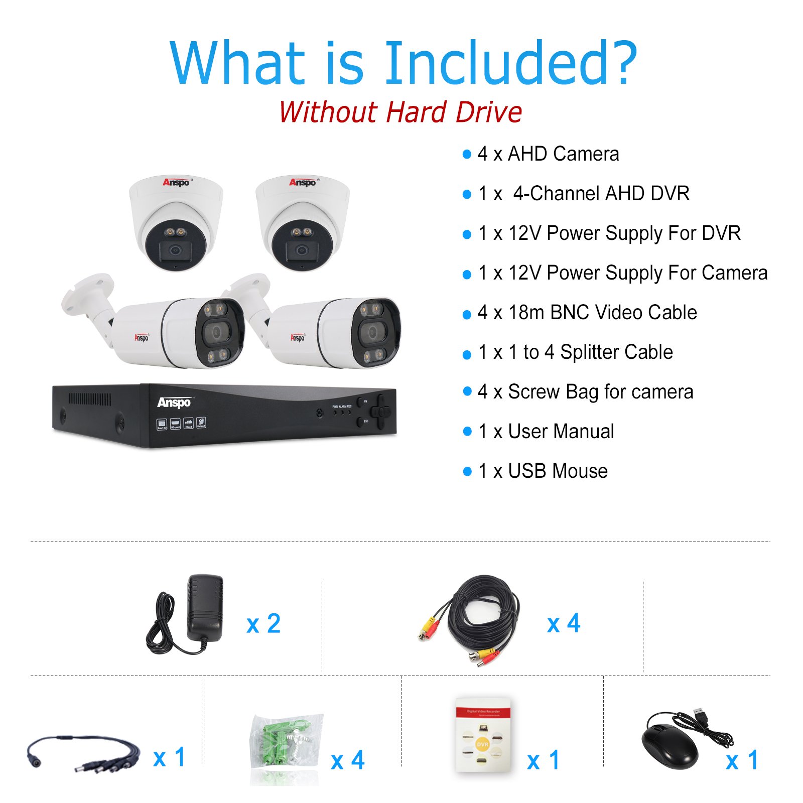 Full color analog security CCTV camera system AHD KIT DVR 2mp 4CH night vision surveillance camera home security system