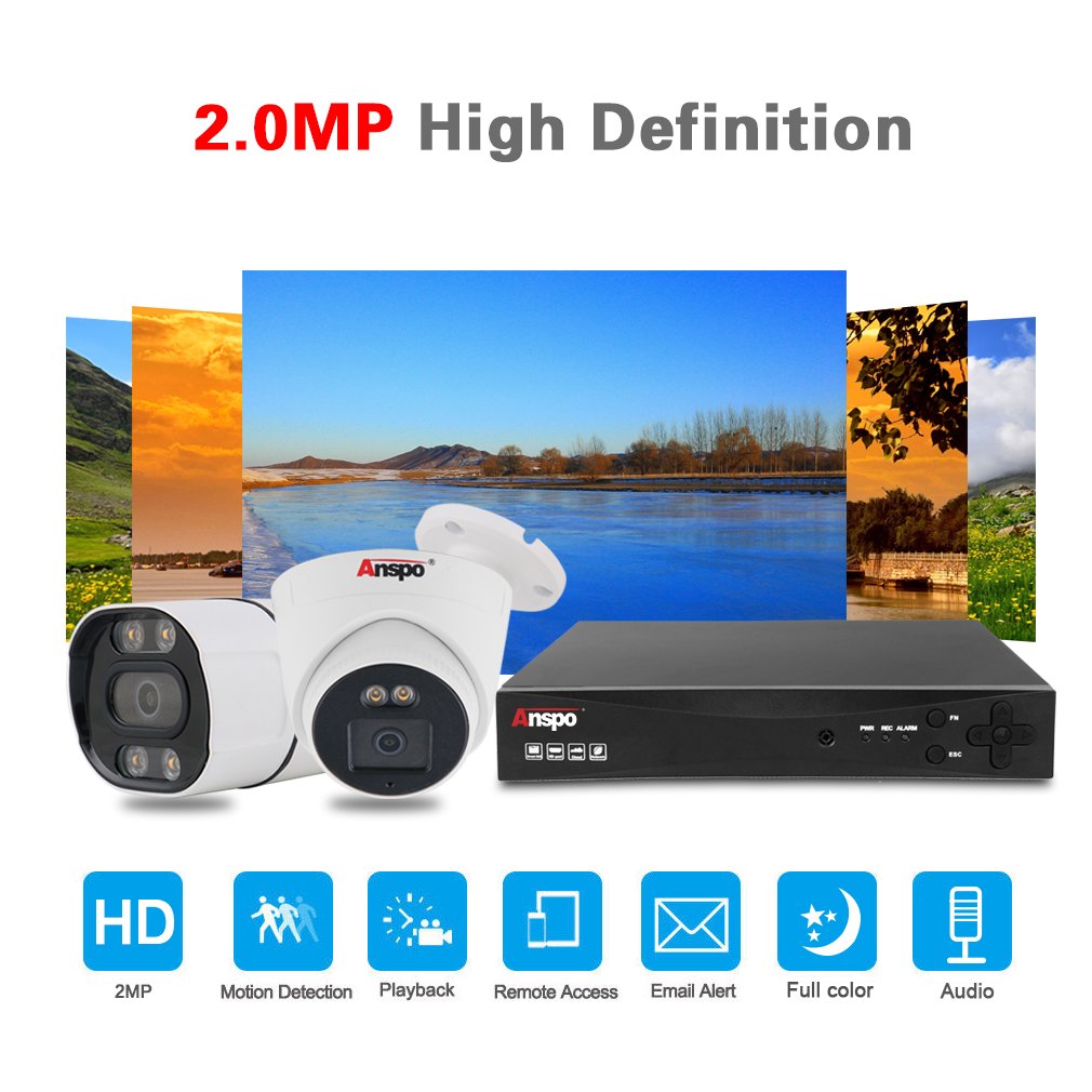 Full color analog security CCTV camera system AHD KIT DVR 2mp 4CH night vision surveillance camera home security system