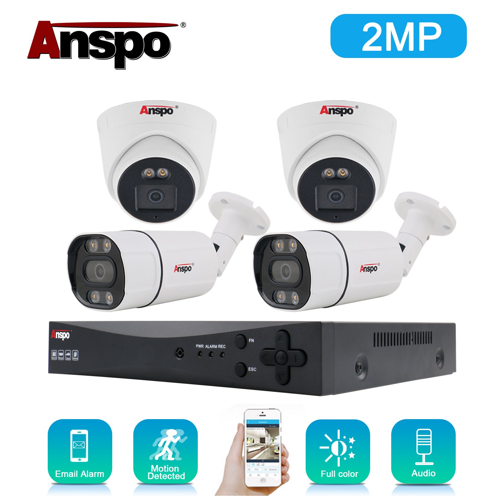 Full color analog security CCTV camera system AHD KIT DVR 2mp 4CH night vision surveillance camera home security system