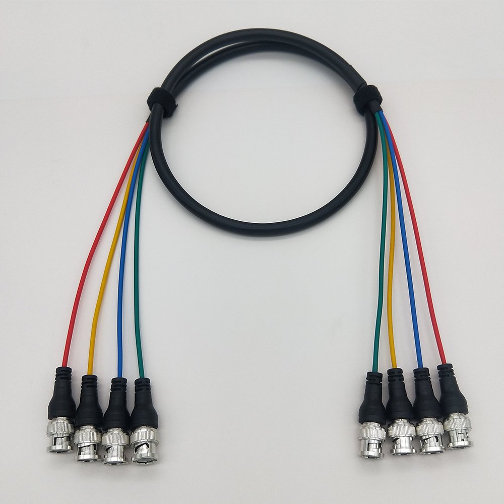 RGB Multicore Coaxial Cable 75Ohm, 4 BNC Male to 4 BNC Male Cable 1m length