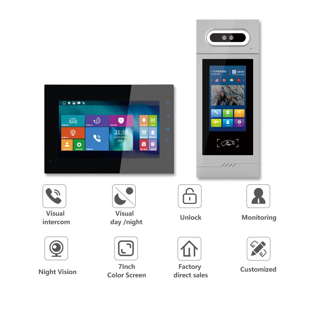Ip Intercom Linux Video Intercom System 7Inch Touch Screen Tcp/Ip Ntercom Multi-Language Apartment Ip Video Intercom Kit