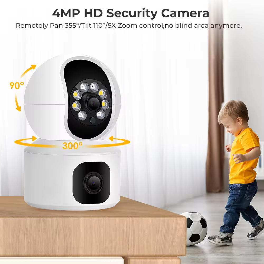 Icsee 4k 8x zoom 4mp dual lens wifi PTZ security camera outdoor wide angle viewing cctv camera SD Card Slot Bullet PTZ Smart