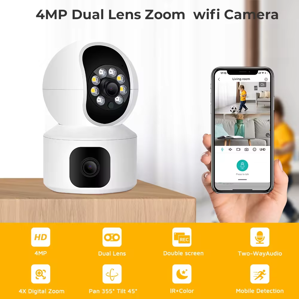 Icsee 4k 8x zoom 4mp dual lens wifi PTZ security camera outdoor wide angle viewing cctv camera SD Card Slot Bullet PTZ Smart