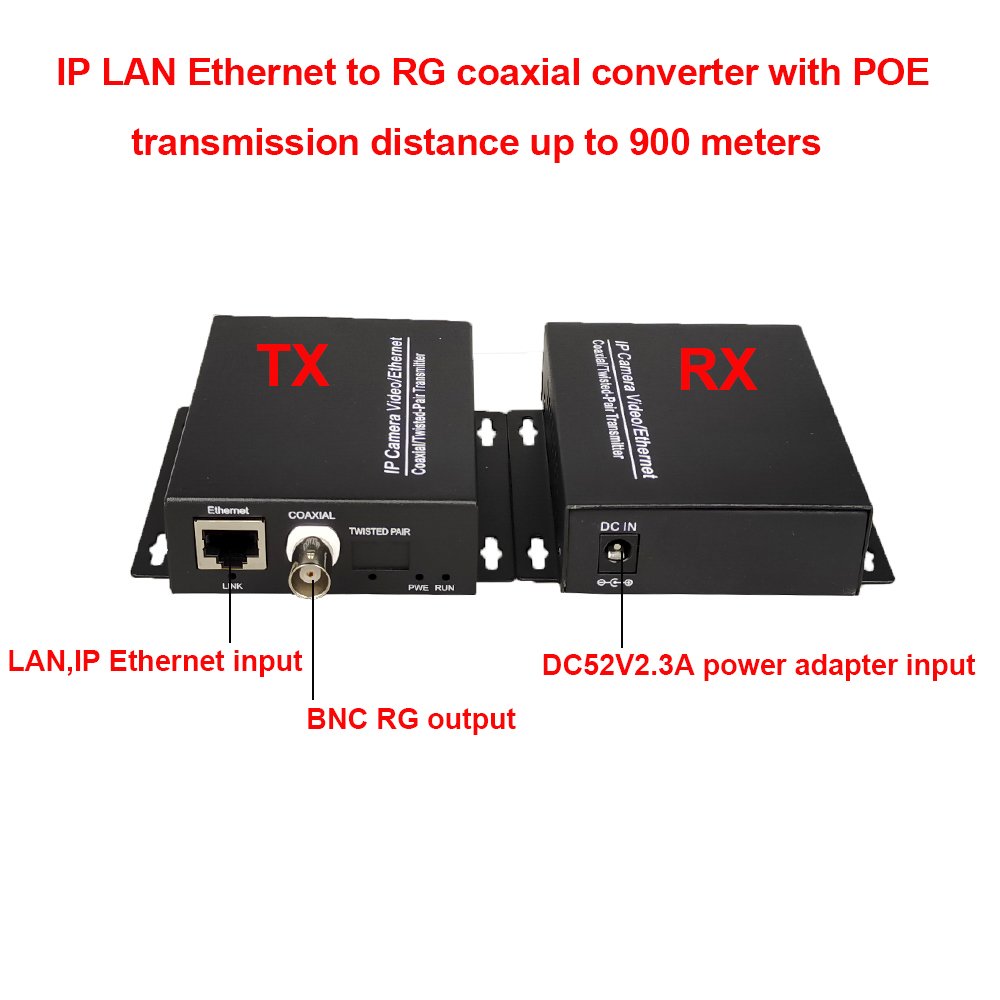 POE Ethernet to Coax Converter Analog to IP POE Camera Converter LAN to RG Converter for IP POE Camera CCTV System