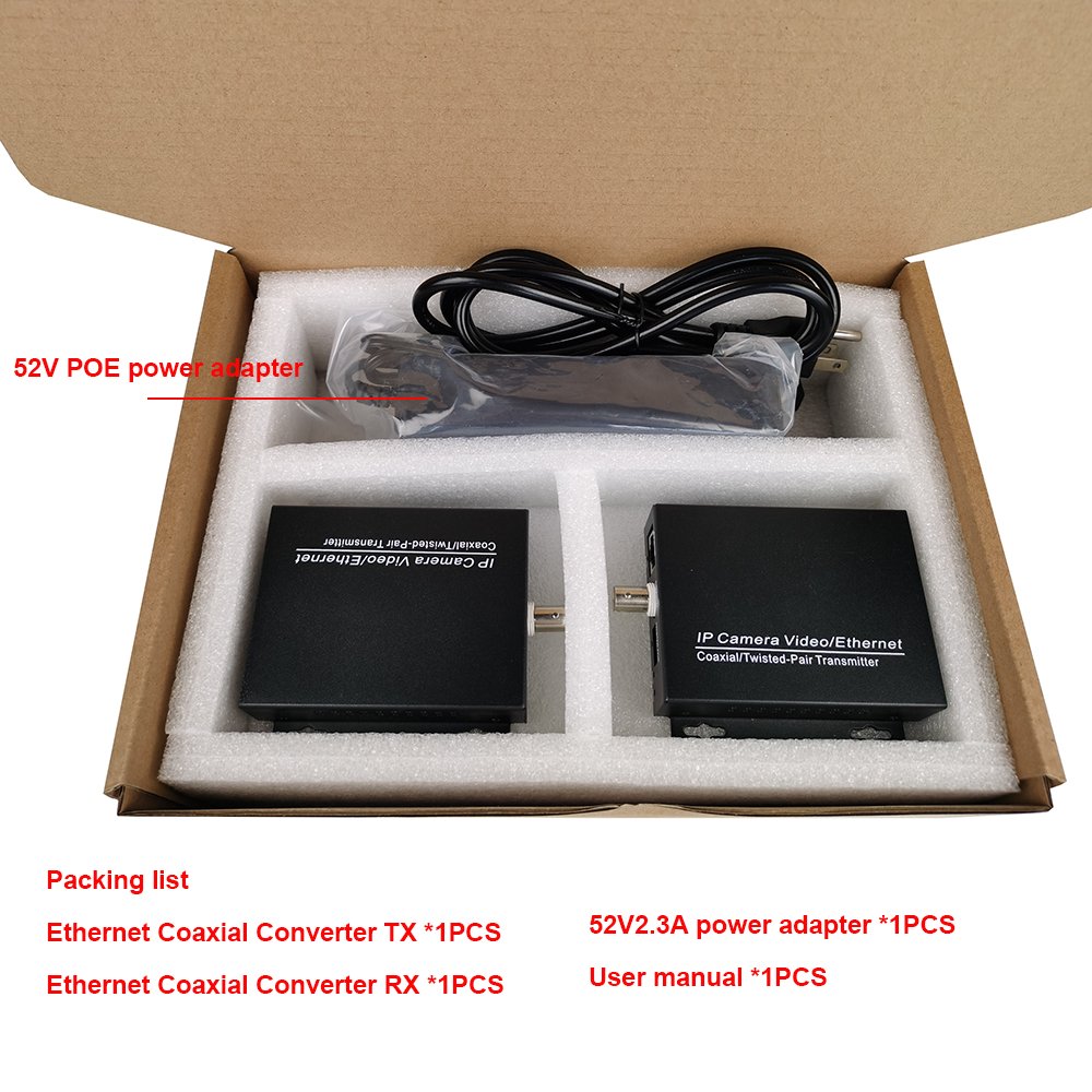 POE Ethernet to Coax Converter Analog to IP POE Camera Converter LAN to RG Converter for IP POE Camera CCTV System