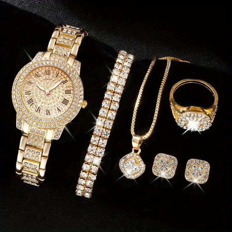 New products Valentines Day Gift 6PCS Set Women Luxury Fashion Quartz Watch Necklace Jewelry Set Wristwatches Dress Clock