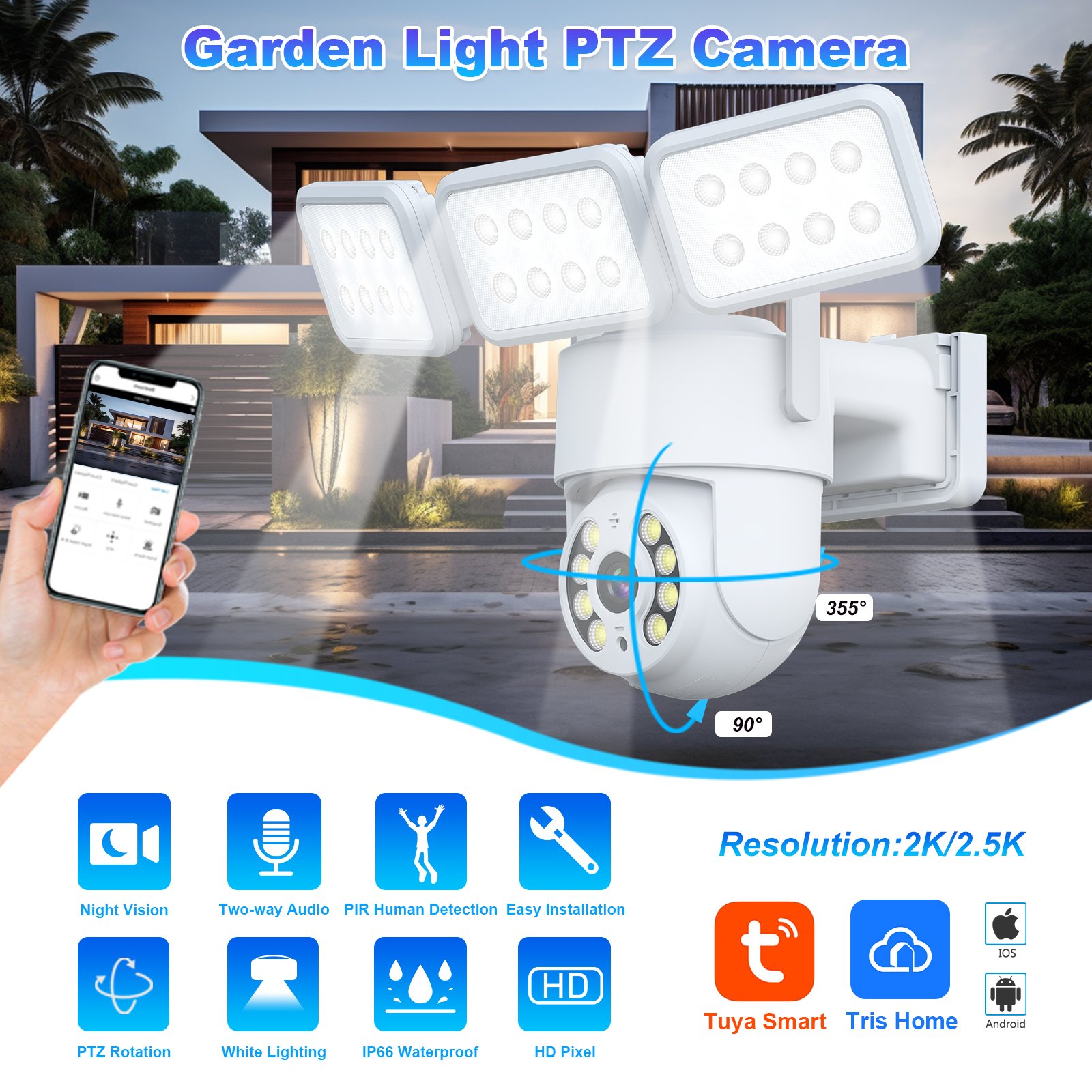 Tuya Smart 4MP Outdoor Garden Light/Lamp Camera Full HD Night Vision Tuya Camera