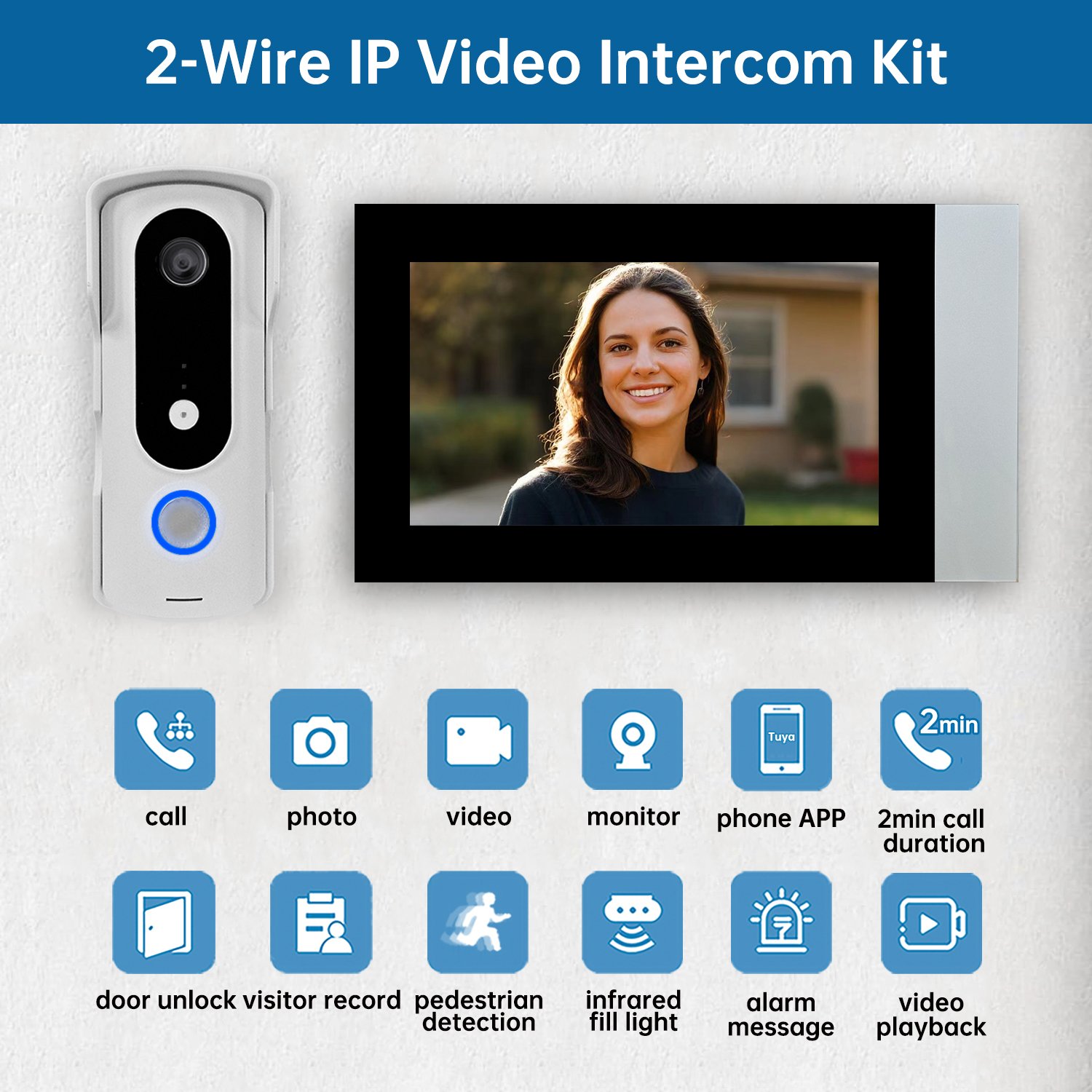 Trudian Suit Professional Engineer Tuya App 2-Wires IP Video Intercom Waterproof Intercom Smart Home Doorbell For Villa