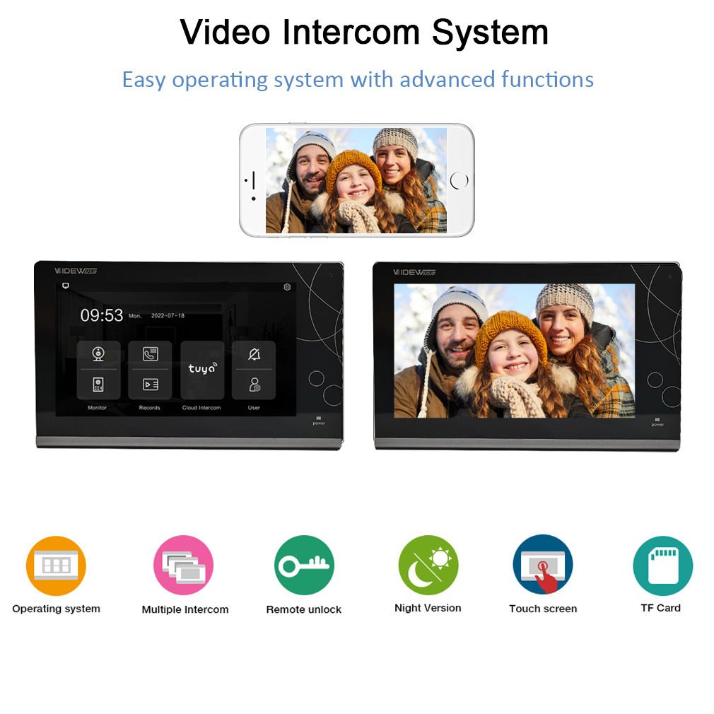 2-Wire Night Vision Smart video intercom 7 Inch Screen Home Video Intercom For Villa