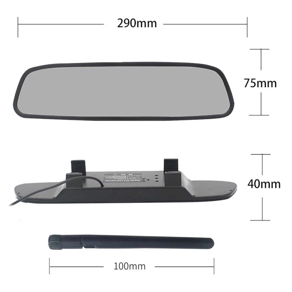 Car Rear View Camera with Mirror Monitor Analog Signal 4.3inch LCD Rearview Backup Wireless Reverse Camera with Monitor for Cars