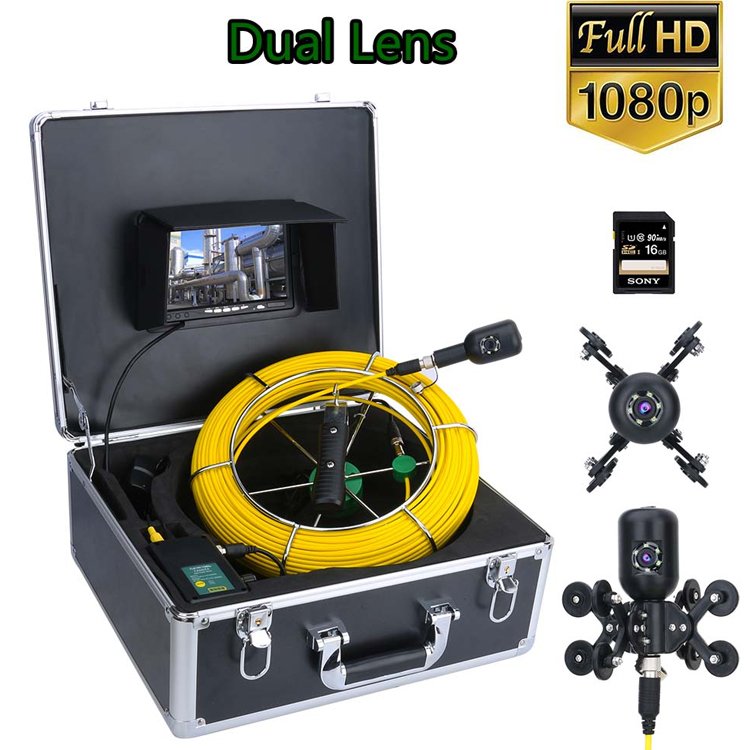 Industrial sewer pipe endoscope dual-lens downhole inspection camera system