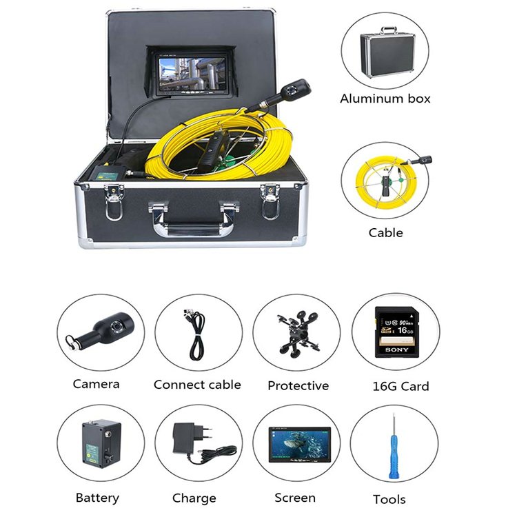 Industrial sewer pipe endoscope dual-lens downhole inspection camera system