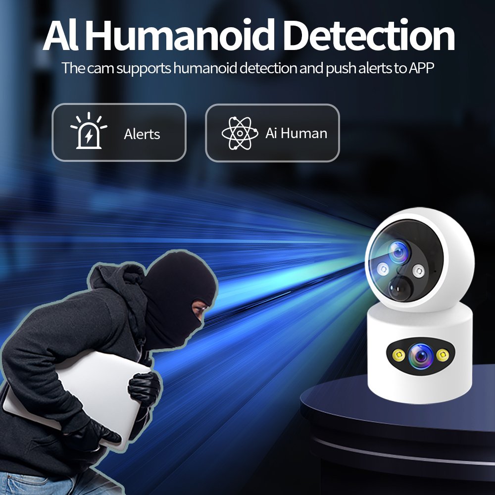 DIFANG Indoor WIFI Security Camera with Rechargeable Battery Dual lens Dual Screens Two Way Audio Wireless CCTV IP camera