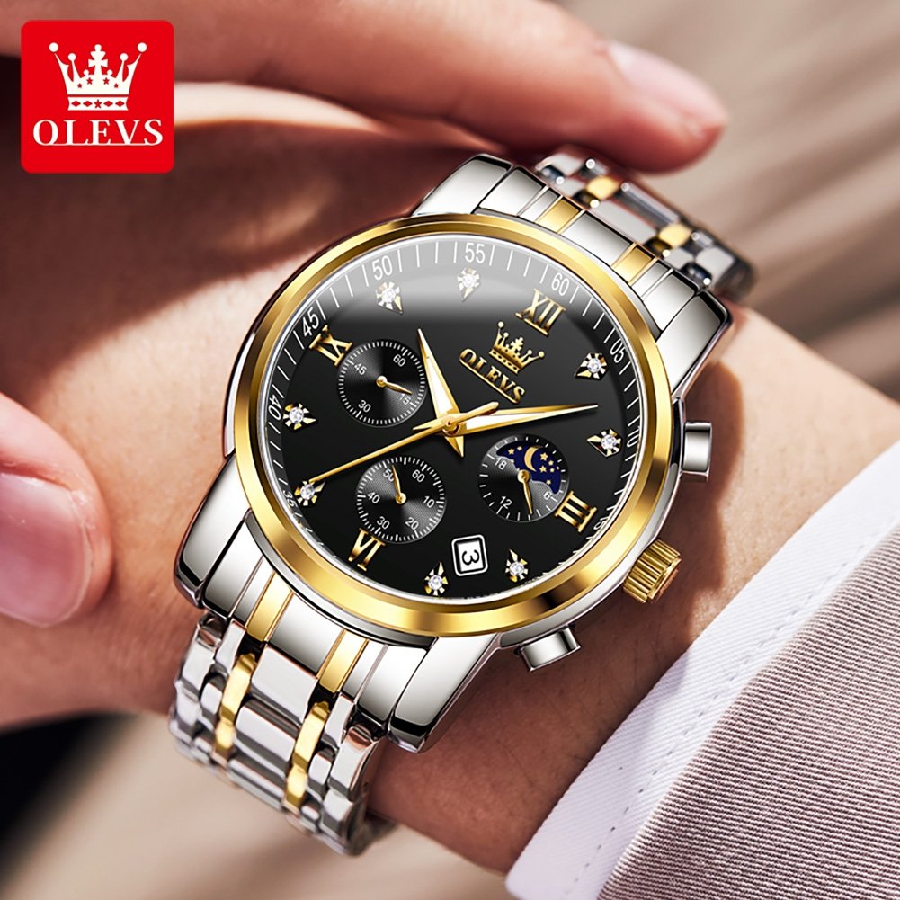 OLEVS 2858 New Top Brand Men's Sports Quartz Watches Stainless Steel Waterproof Chronograph Luxury Wristwatch Clock Men Reloj