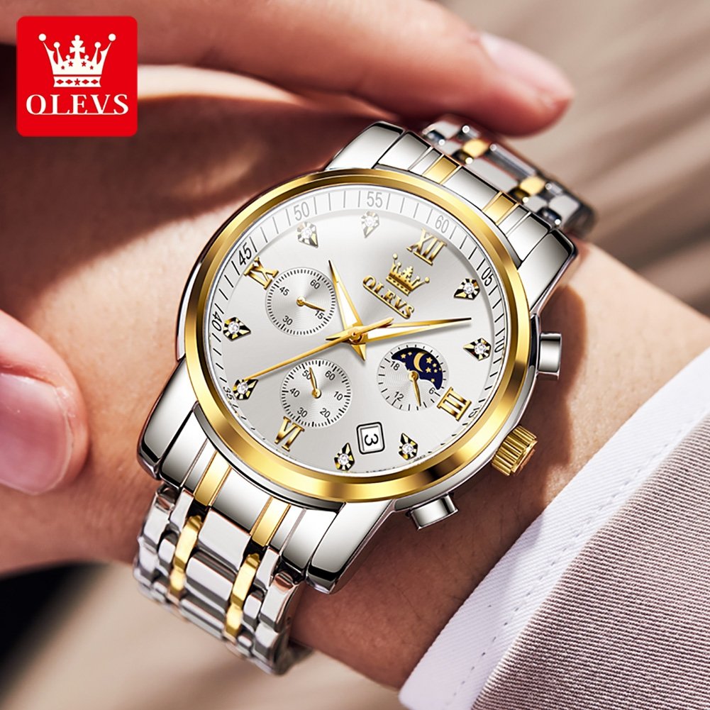 OLEVS 2858 New Top Brand Men's Sports Quartz Watches Stainless Steel Waterproof Chronograph Luxury Wristwatch Clock Men Reloj