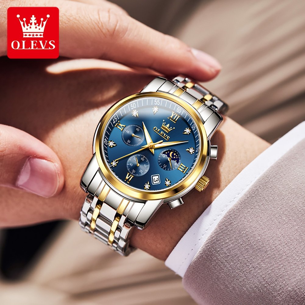OLEVS 2858 New Top Brand Men's Sports Quartz Watches Stainless Steel Waterproof Chronograph Luxury Wristwatch Clock Men Reloj