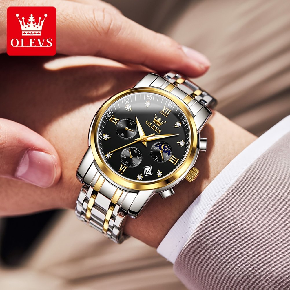 OLEVS 2858 New Top Brand Men's Sports Quartz Watches Stainless Steel Waterproof Chronograph Luxury Wristwatch Clock Men Reloj
