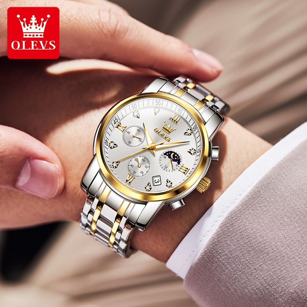 OLEVS 2858 New Top Brand Men's Sports Quartz Watches Stainless Steel Waterproof Chronograph Luxury Wristwatch Clock Men Reloj