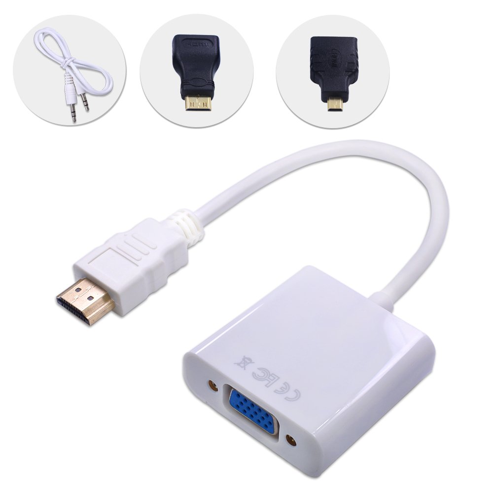 TISHRIC Digital to Analog Converter Cable 1080P HD for PC Laptop HDMI-compatible to VGA with Audio Cable
