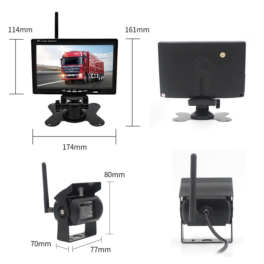 Truck Bus 2.4ghz Digital Wireless Car Back Up System 7 inch Monitor Car Rearview Wireless Camera